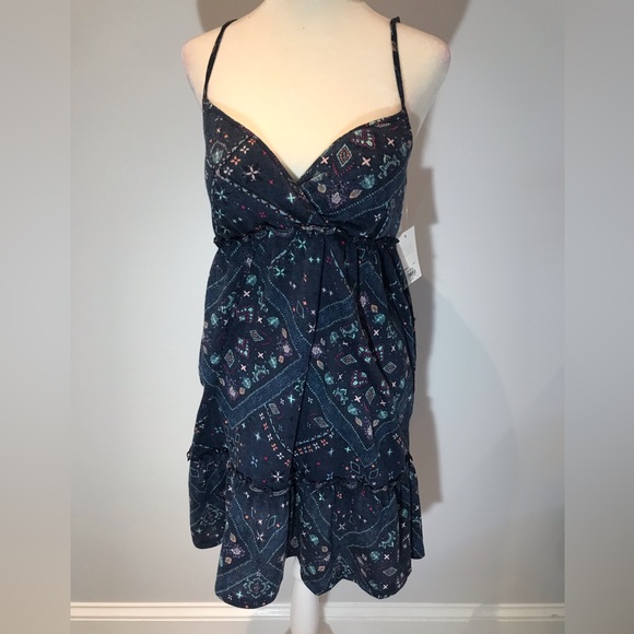 New With Tags! Women’s Sz Small SO Blue Print Sundress Casual Boho V Neck Dress - Picture 3 of 9